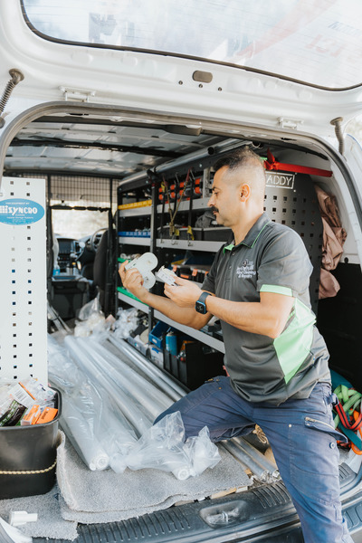 Jim's Blind Repairs team onsite with van and all equipment needed to fix blinds on the spot